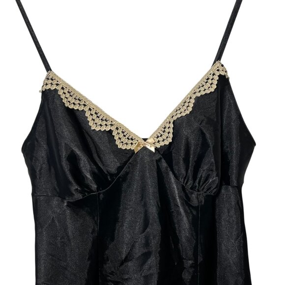 Vintage Babydoll Slip Dress Whimsigoth Lace Trim Black Satin Y2K Fairy Medium - Picture 2 of 10